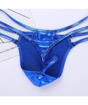 Briefs Mens Shiny Metallic Low Rise Bulge Pouch G-String Thongs Bikini Briefs Underwear - Blue - CN18TL33GIK