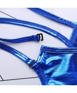 Briefs Mens Shiny Metallic Low Rise Bulge Pouch G-String Thongs Bikini Briefs Underwear - Blue - CN18TL33GIK