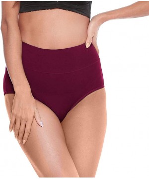 Tops Womens Clothing Panties Underwear High Waist Full Coverage Soft Stretch Breathable Cotton Brief Assorted Colors Wine - C...