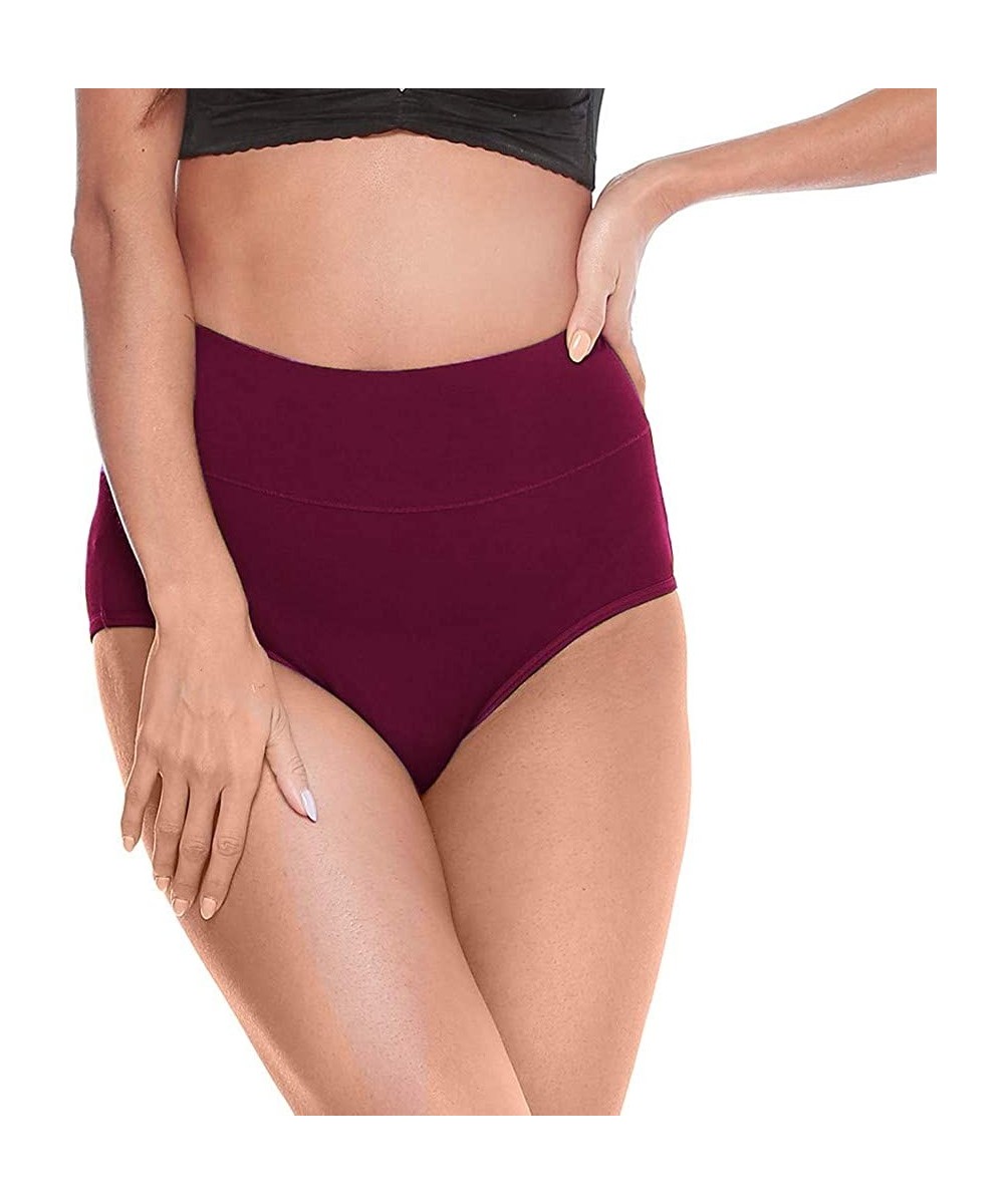 Tops Womens Clothing Panties Underwear High Waist Full Coverage Soft Stretch Breathable Cotton Brief Assorted Colors Wine - C...