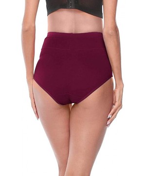 Tops Womens Clothing Panties Underwear High Waist Full Coverage Soft Stretch Breathable Cotton Brief Assorted Colors Wine - C...