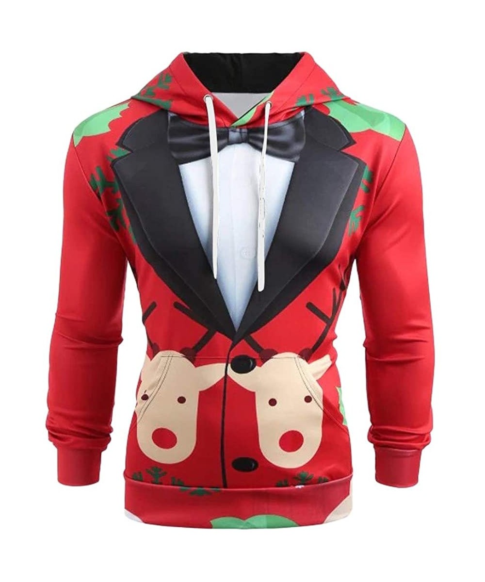 Thermal Underwear 3D Funny Christmas Hoodie Printed Sweatshirt Ugly Sweater Long Sleeve Tops with Pocket for Men Women - Red ...