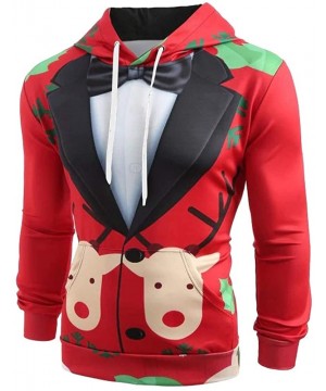 Thermal Underwear 3D Funny Christmas Hoodie Printed Sweatshirt Ugly Sweater Long Sleeve Tops with Pocket for Men Women - Red ...