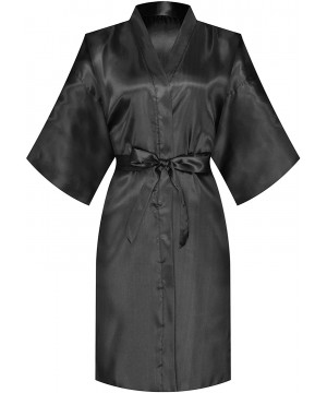 Robes Women Bride Bridesmaid Silky Satin Kimono Robe Solid Color Sleepwear for Wedding Party Getting Ready Short Black - CA18...