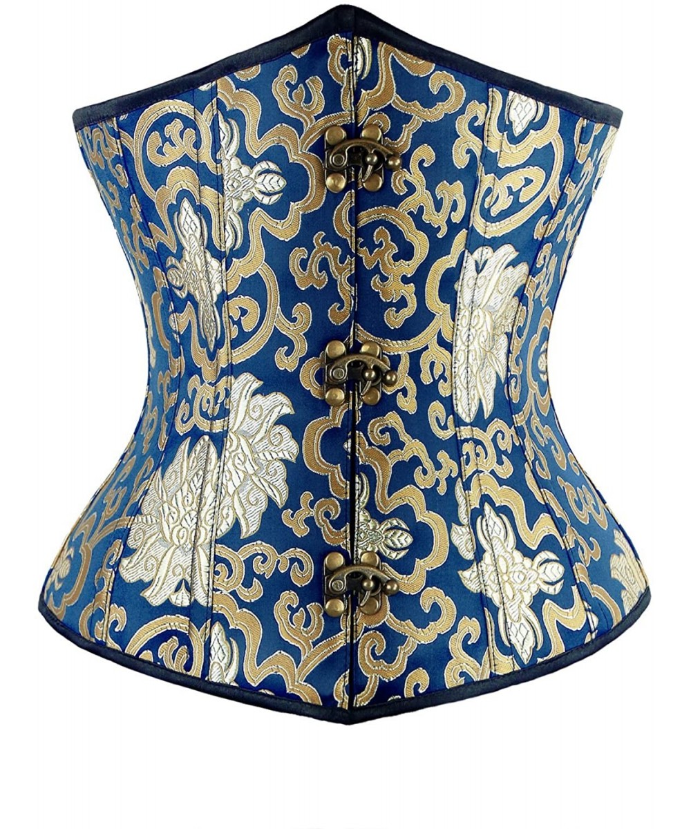 Bustiers & Corsets Women's Luxury Gold Brocade Spiral Steel Boned Underbust Corset - Blue - CR11R9PNGBB