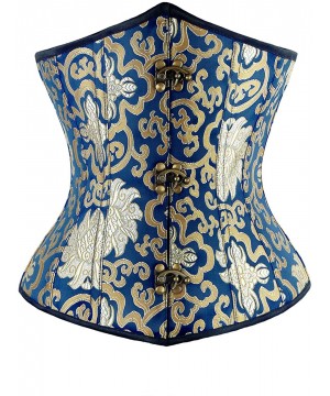 Bustiers & Corsets Women's Luxury Gold Brocade Spiral Steel Boned Underbust Corset - Blue - CR11R9PNGBB