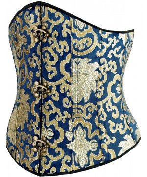 Bustiers & Corsets Women's Luxury Gold Brocade Spiral Steel Boned Underbust Corset - Blue - CR11R9PNGBB