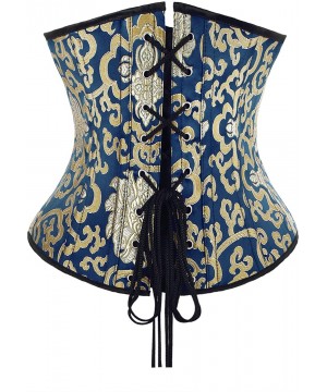 Bustiers & Corsets Women's Luxury Gold Brocade Spiral Steel Boned Underbust Corset - Blue - CR11R9PNGBB