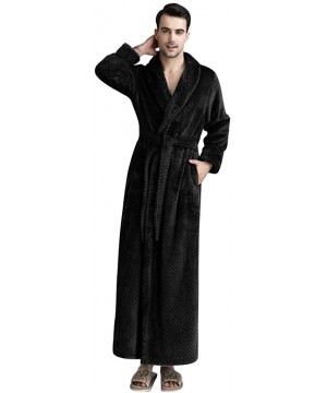 Robes Men Long Bath Robe Plush Soft Fleece Bathrobes Nightgown Pajamas Sleepwear Housecoat - Black - C318ALOIO8W