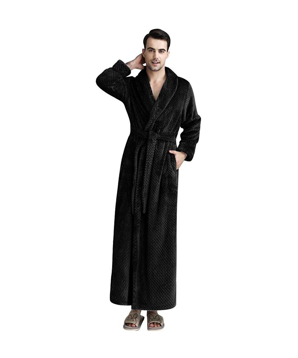 Robes Men Long Bath Robe Plush Soft Fleece Bathrobes Nightgown Pajamas Sleepwear Housecoat - Black - C318ALOIO8W