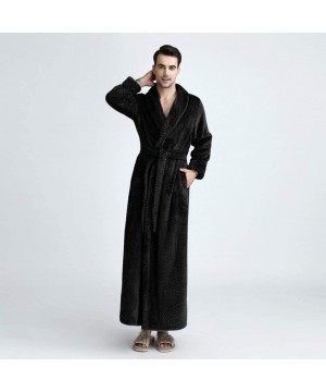 Robes Men Long Bath Robe Plush Soft Fleece Bathrobes Nightgown Pajamas Sleepwear Housecoat - Black - C318ALOIO8W