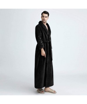 Robes Men Long Bath Robe Plush Soft Fleece Bathrobes Nightgown Pajamas Sleepwear Housecoat - Black - C318ALOIO8W