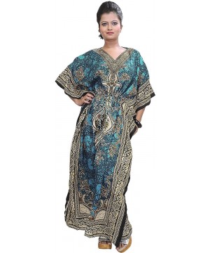 Tops Essentials-Tribal-Ethnic-Print-Kaftan Womens Dress (Teal) - CW1899R3WDI