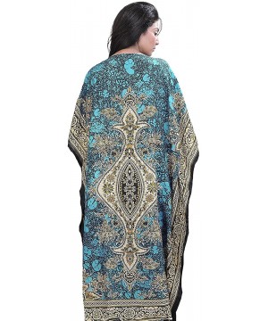 Tops Essentials-Tribal-Ethnic-Print-Kaftan Womens Dress (Teal) - CW1899R3WDI