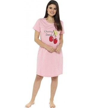 Nightgowns & Sleepshirts Womens Soft Jersey Cotton/Cotton Rich Long or Short Sleeve Nightshirt Nightie UK Size 8-22 - Cherry ...