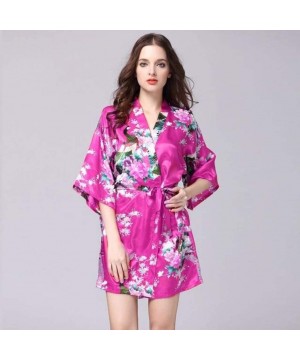 Robes Faux Silk Robe Satin Wedding Bride Robe Large Size Sexy Floral Bathrobe Short Nightwear - 8 - CY19835503Z