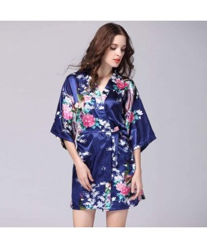 Robes Faux Silk Robe Satin Wedding Bride Robe Large Size Sexy Floral Bathrobe Short Nightwear - 8 - CY19835503Z