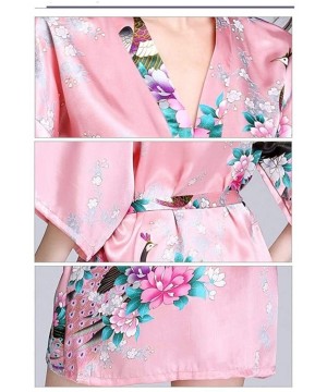 Robes Faux Silk Robe Satin Wedding Bride Robe Large Size Sexy Floral Bathrobe Short Nightwear - 8 - CY19835503Z