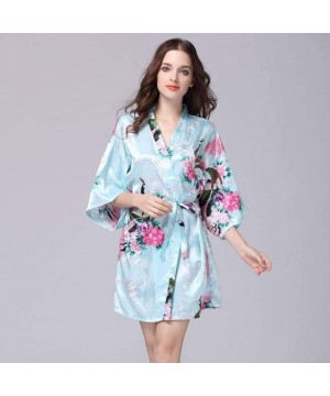 Robes Faux Silk Robe Satin Wedding Bride Robe Large Size Sexy Floral Bathrobe Short Nightwear - 8 - CY19835503Z