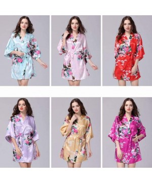 Robes Faux Silk Robe Satin Wedding Bride Robe Large Size Sexy Floral Bathrobe Short Nightwear - 8 - CY19835503Z