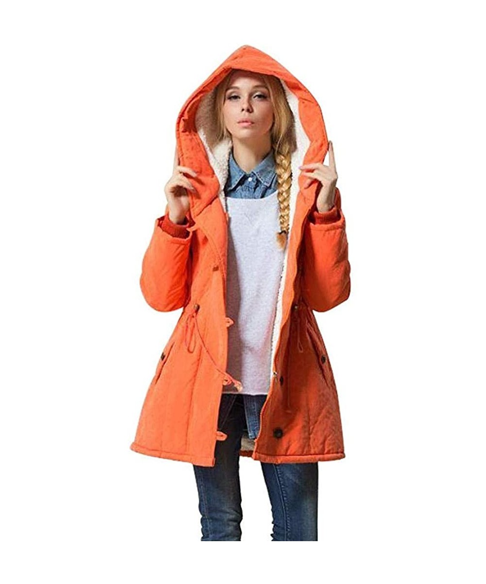 Thermal Underwear Women Winter Fleece Coat Long Sleeve Hooded Outdoor Wind Warm Zip Pocket Jacket - A-orange - CX19232WD58