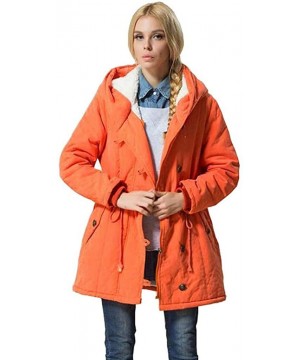 Thermal Underwear Women Winter Fleece Coat Long Sleeve Hooded Outdoor Wind Warm Zip Pocket Jacket - A-orange - CX19232WD58