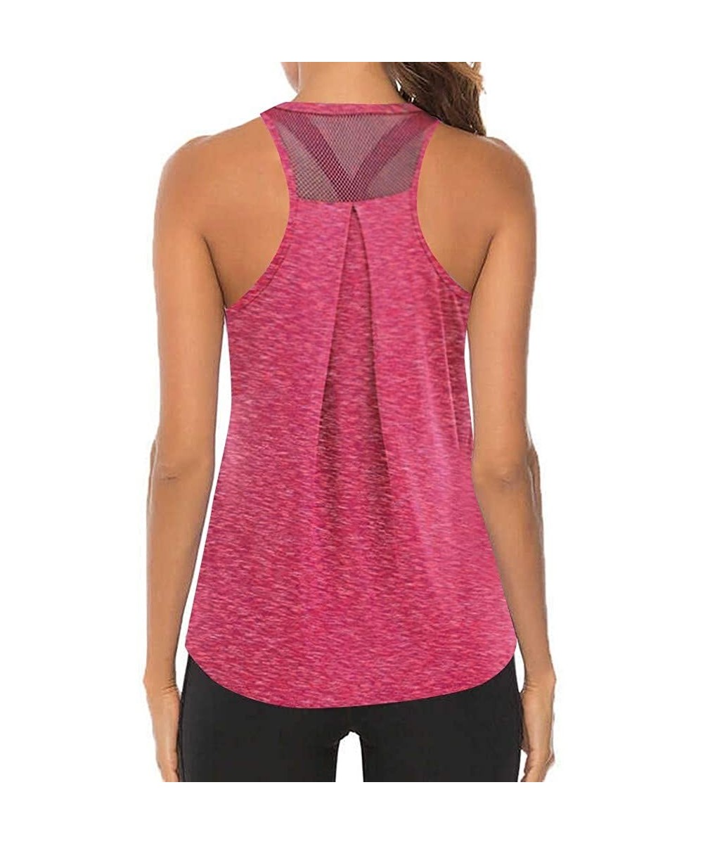 Tops Women Workout Tops Mesh Racerback Tank Yoga Shirts Gym Clothes - D-pink - CI190ZXCXMI