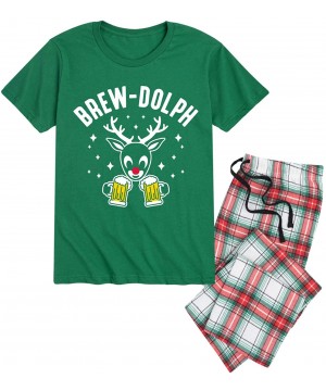 Sleep Sets Brewdolph - Men's Pajama Set - Evergreen | Red and Green Plaid - CD1924AYU35