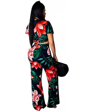 Sets Women's 2 Pieces Outfit Floral Sleeveless Tube Top Palazzo Long Pants High Waist Jumpsuits - Dark Green - CL18S4LQQM2