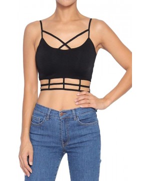 Bras Women's Cage Strappy Bralette Super Stretch Comfort Sport Crop Tank Top - 66 Black - CT12N35XI6H