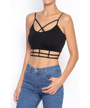 Bras Women's Cage Strappy Bralette Super Stretch Comfort Sport Crop Tank Top - 66 Black - CT12N35XI6H