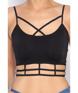 Bras Women's Cage Strappy Bralette Super Stretch Comfort Sport Crop Tank Top - 66 Black - CT12N35XI6H