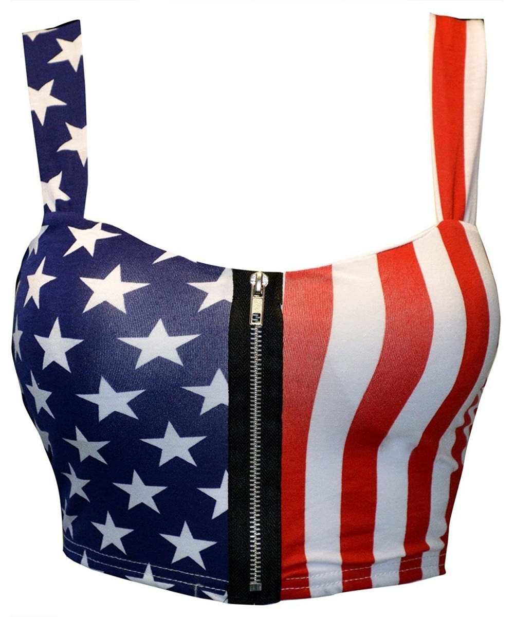 Bras Women Crop Zip Front Summer Print Boob Tube Bra Top - Usa Flag Print - CR11Z2UOD0X