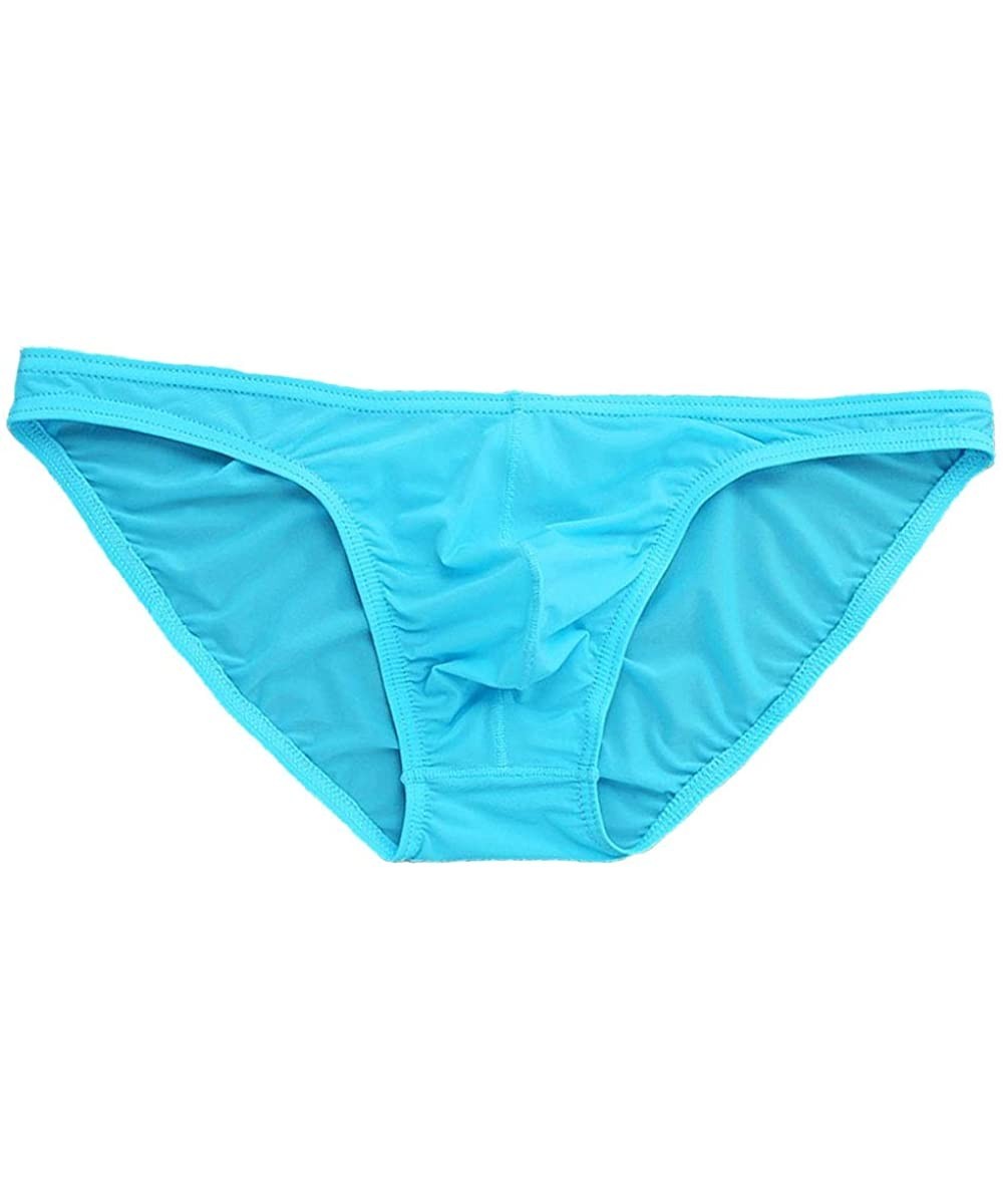 Boxer Briefs Men's Sexy Breathable Sheer Ice Silk Bikini Briefs Underwear Panties - Blue - C0197E9N5KL