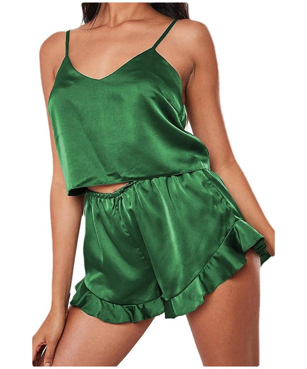 Sets Spaghetti Strap Loungewear V Neck Top and Shorts 2-Piece Pajamas Set - Green - CG190O2KXIA