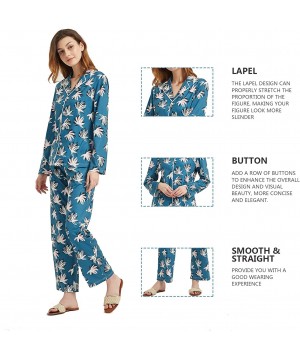 Sets Women's Blue Printed Long-Sleeved Pajamas Button Lapel Top Smooth Straight Bottom Comfortable Nightwear Set (S-XXL) - Bl...