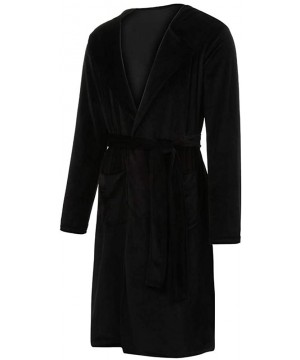 Robes Men's Winter Plush Long Sleeve Shawl Collar Fleece Soft Velveteen Full Length Bathrobe Loungewear Robe - Black - CC193O...