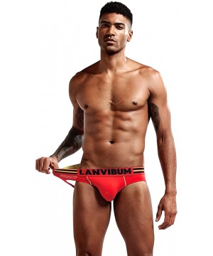 G-Strings & Thongs Mens Sexy Bikini Jockstrap Sexy Underwear for Men G-String Thong - Red - CH1978Q69X0