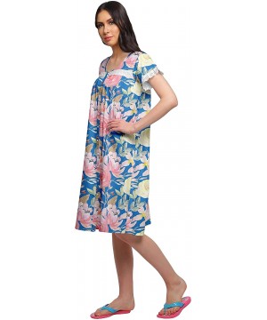 Nightgowns & Sleepshirts Nightwear for Women Printed Cotton Nightdress Knee Length Sleepwear - Medium Blue - C118Z8ADMWS