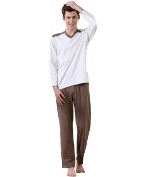 Sleep Sets Men's Pajamas Sets/Cotton V-Neck Pajamas Long Sleeves Home Wear Top and Bottom Pajamas Set-a-XL - A - C4197XUHR07