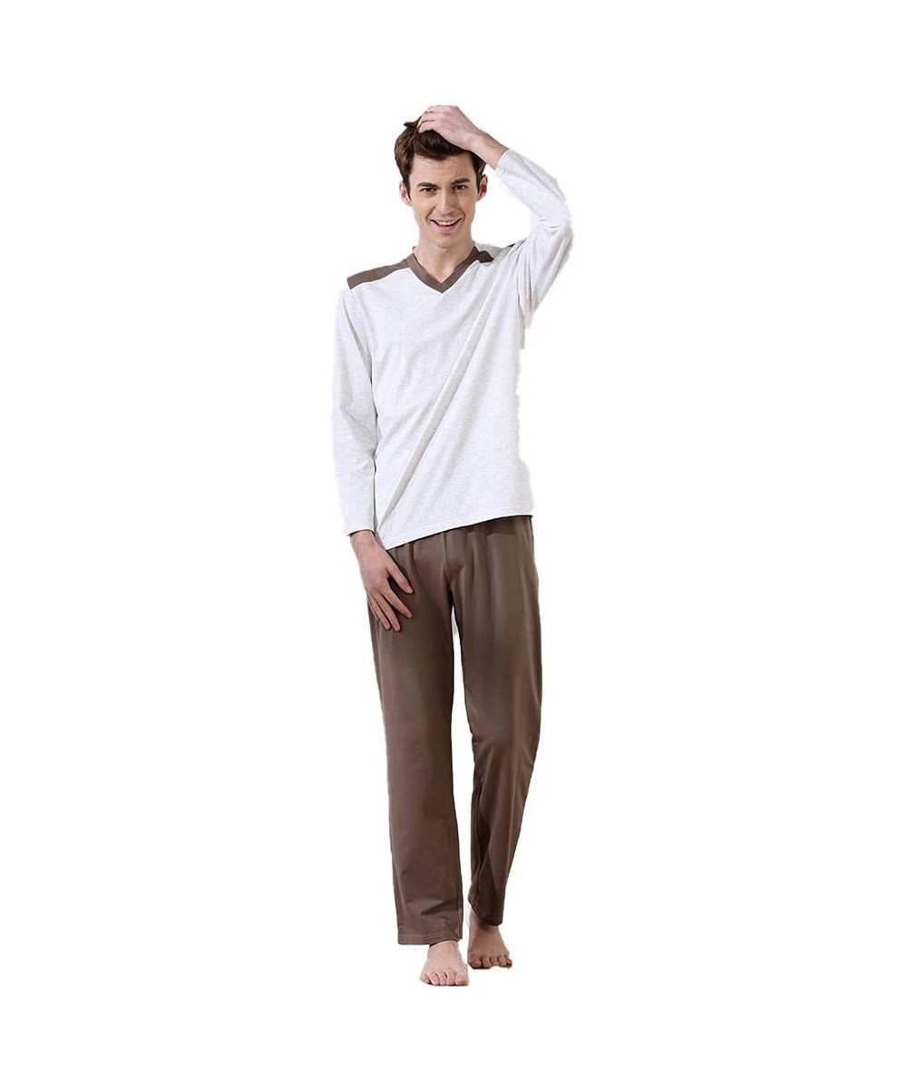 Sleep Sets Men's Pajamas Sets/Cotton V-Neck Pajamas Long Sleeves Home Wear Top and Bottom Pajamas Set-a-XL - A - C4197XUHR07