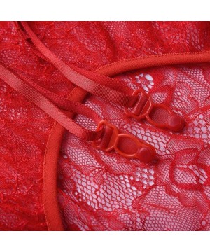 Baby Dolls & Chemises Women's Plus Size Halter Lace Lingerie Mesh Stretch Babydoll Chemise with Garters - Red - C019466H4CN