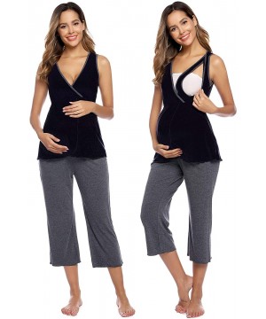 Sets Women Ultra Soft Maternity & Nursing Pajama Set Pregnancy Sleepwear - Black+grey - CN18XIDXHE5