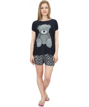 Sets Women's Pig Pattern Nightwear Solid T - Shirt and Shorts 2 Pcs Set - Black and Grey - CA18IH2NMLZ