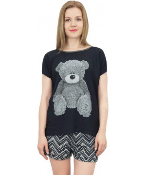 Sets Women's Pig Pattern Nightwear Solid T - Shirt and Shorts 2 Pcs Set - Black and Grey - CA18IH2NMLZ