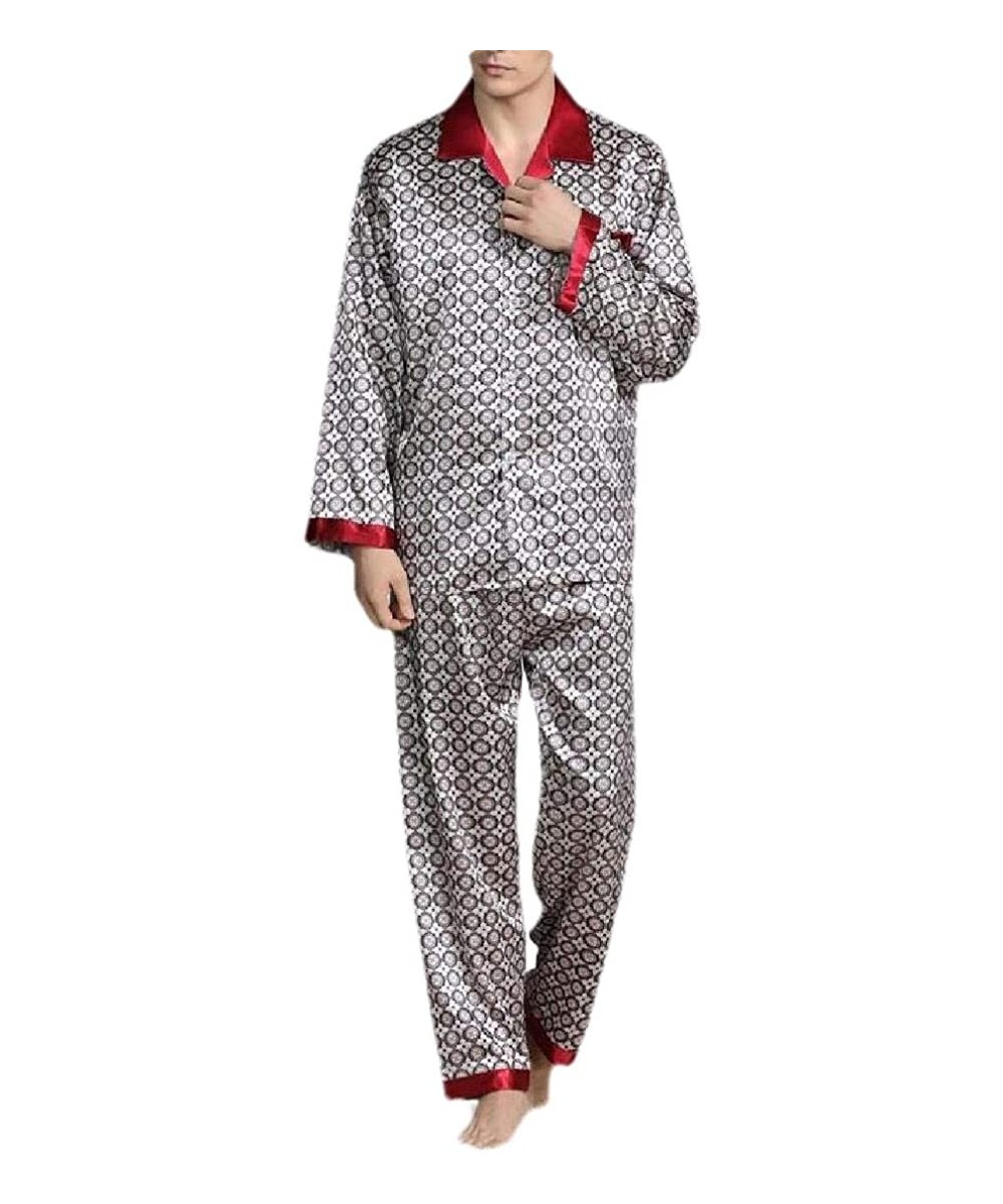 Sleep Sets Classic Fashion Mens Pajamas Cotton Satin Men Plus Size Soft Slim Fit Pajamas Set - 4 - C6199E4RUTA