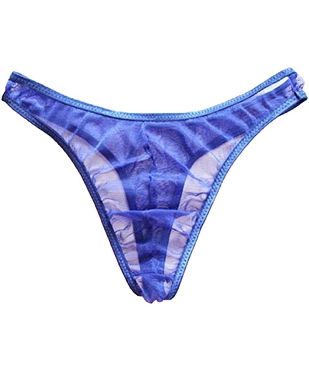 G-Strings & Thongs Men's Milk Silk G-String Thin Belt Thongs Underwear - Blue(transparent) - CI11QA99SAN