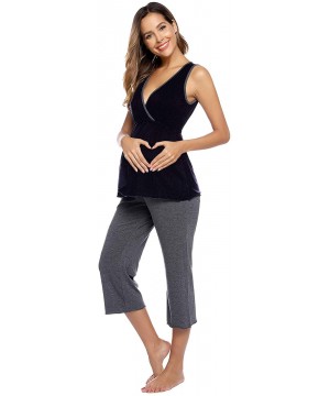 Sets Women Ultra Soft Maternity & Nursing Pajama Set Pregnancy Sleepwear - Black+grey - CN18XIDXHE5