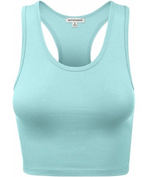 Camisoles & Tanks Women's Cotton Racerback Basic Crop Tank Tops - 001-blue Mint - C7197SXX667