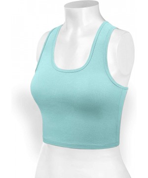 Camisoles & Tanks Women's Cotton Racerback Basic Crop Tank Tops - 001-blue Mint - C7197SXX667